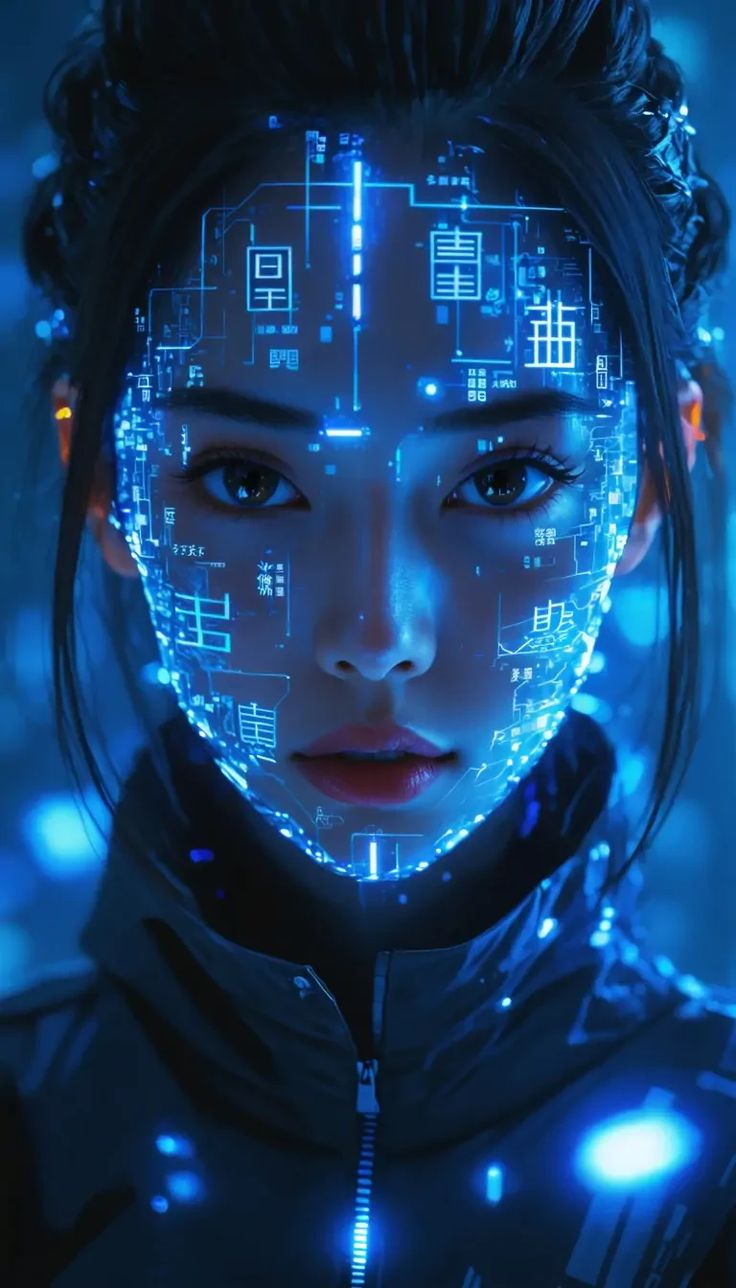 Blue futuristic face interface