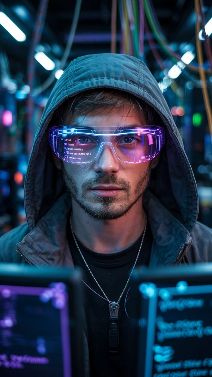 Cyberpunk coder portrait