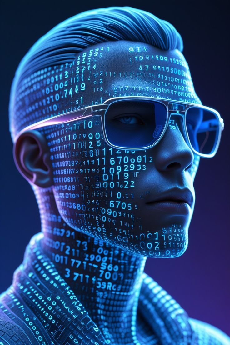 Blue digital avatar with glasses