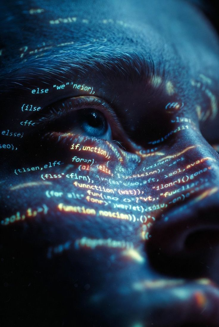 Blue code face close-up